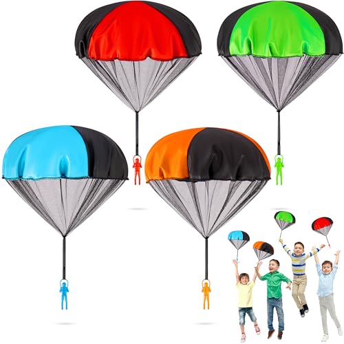 Yeeeasy TangleFree Parachute Toys for Kids 4 Pack Outdoor Flying Game STEM Science Gift for Boys Girls Age 312 RipStop Nylon Hand Throw Army Men Action Figures Easter Basket Stuffers - Image 1