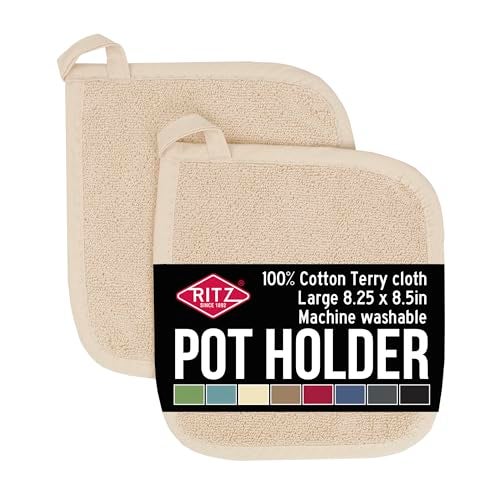 RITZ Terry Potholder & Hot Pad: Unparalleled Heat Resistant, Durable 100% Cotton – Ergonomically Designed for Optimal Grip – Easy-Care Machine Washable – 2-Pack, Latte - Image 1