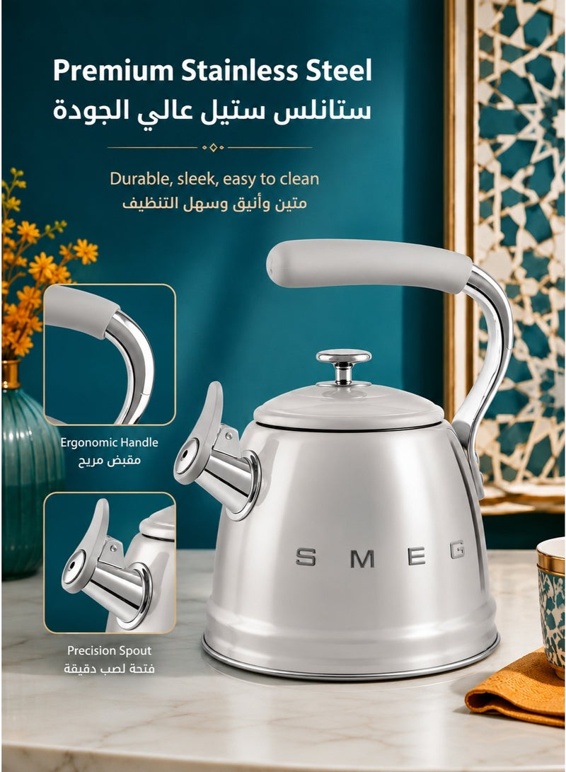Smeg Blowing kettle - premium 2.3-liter retro style stainless steel teapot with ergonomic handle, Italian design, silver - Image 3