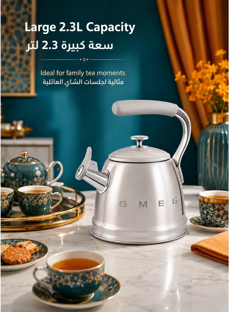 Smeg Blowing kettle - premium 2.3-liter retro style stainless steel teapot with ergonomic handle, Italian design, silver - Image 2