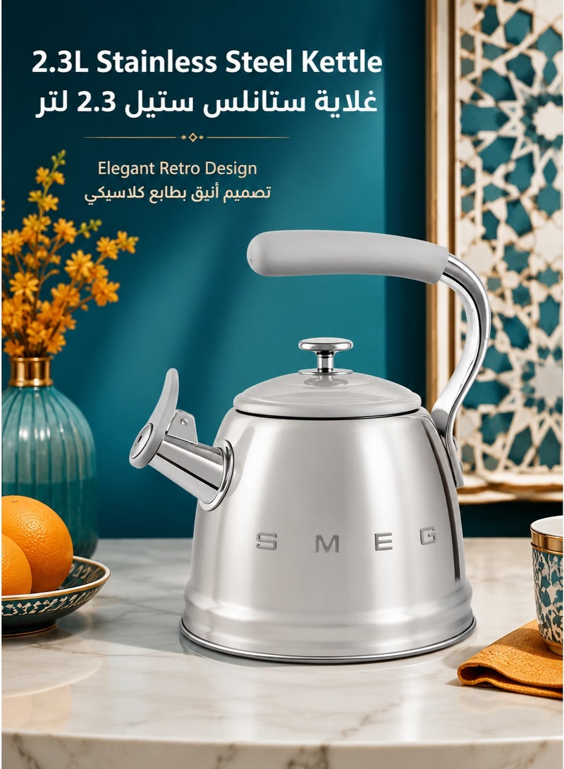Smeg Blowing kettle - premium 2.3-liter retro style stainless steel teapot with ergonomic handle, Italian design, silver - Image 1