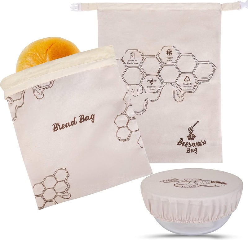 Tirphy Reusable Bread Bags for Homemade Bread- XL Cotton Beeswax Bags with Bowl Cover - SourdoughBread Storage to Keep Fresh 2 Pack - Image 1