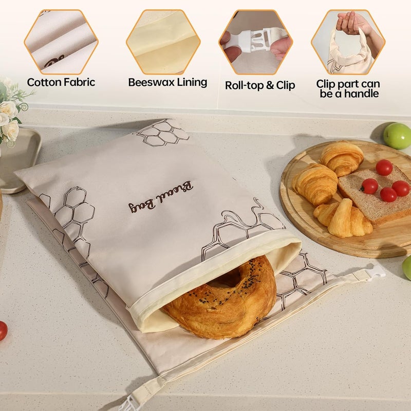 Tirphy Reusable Bread Bags for Homemade Bread- XL Cotton Beeswax Bags with Bowl Cover - SourdoughBread Storage to Keep Fresh 2 Pack - Image 5