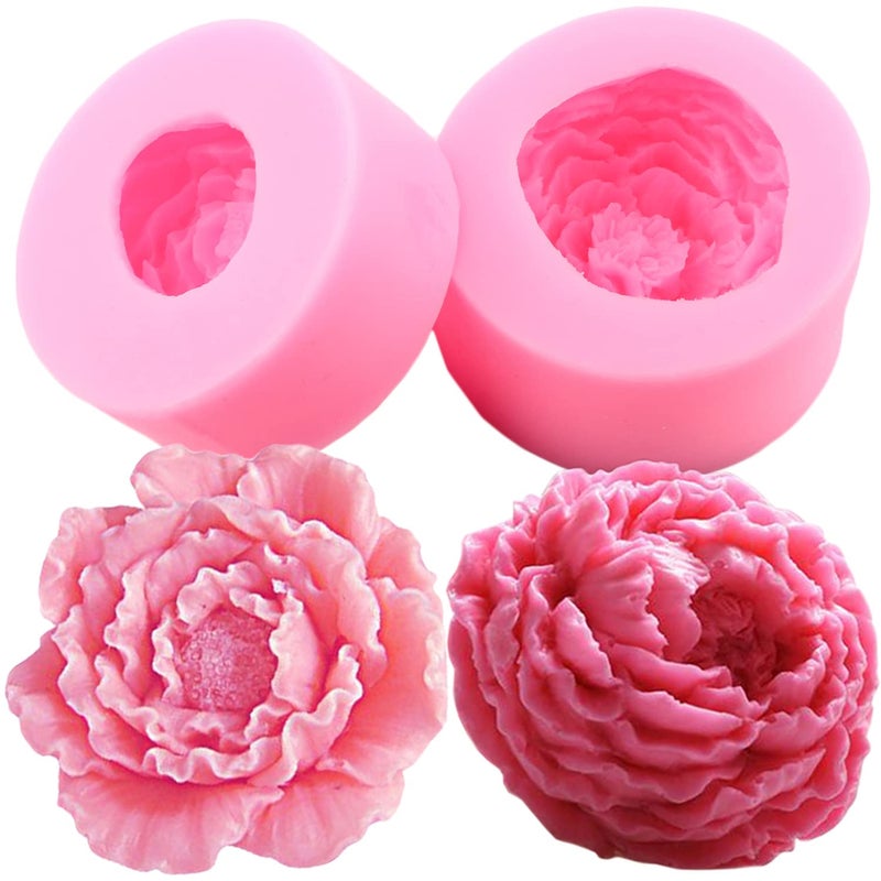 Mujiang Peony Silicone Mold Flower Candy Molds For Chocolate Sugar Craft Fondant Soap Candle Wax Cake Decorating Set Of 2