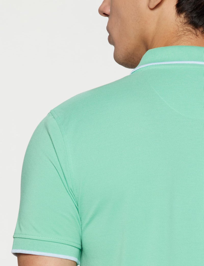 Peter England Men's Snug Fit Solid Polo T-Shirt with Coloured Collar Tipping| Cotton Rich| Premium Pique Weave Light Green, Large - Image 3