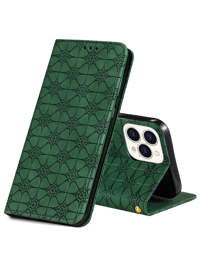 زبون جراب لهاتف iPhone 13 Pro بنقش زهور محظوظة، جراب جلدي مغناطيسي أفقي قابل للطي مع حامل وفتحات للبطاقات - Image 1