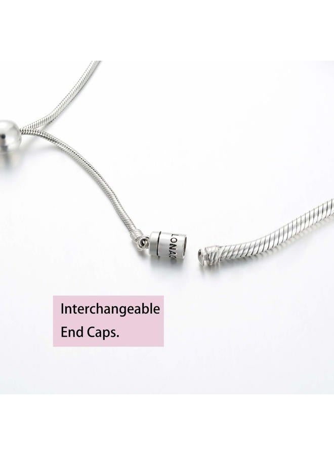 LONAGO Jewelry Moments Black Leather Slider Snake Chain Charm Bracelet 925 Sterling Silver Sliding Clasp Adjustable Link Fit Pandora Charm Bead Birthday Gift for Women Mom - Image 4