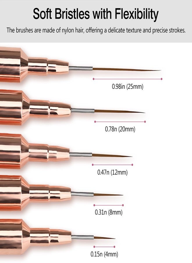 Kootinn 5 Pcs Pink Nail Art Liner Brushes - (Fine Drawing Sizes 4/8/12/20/25mm) Painting Brush Set for Precision Nail Art Designs - Image 5