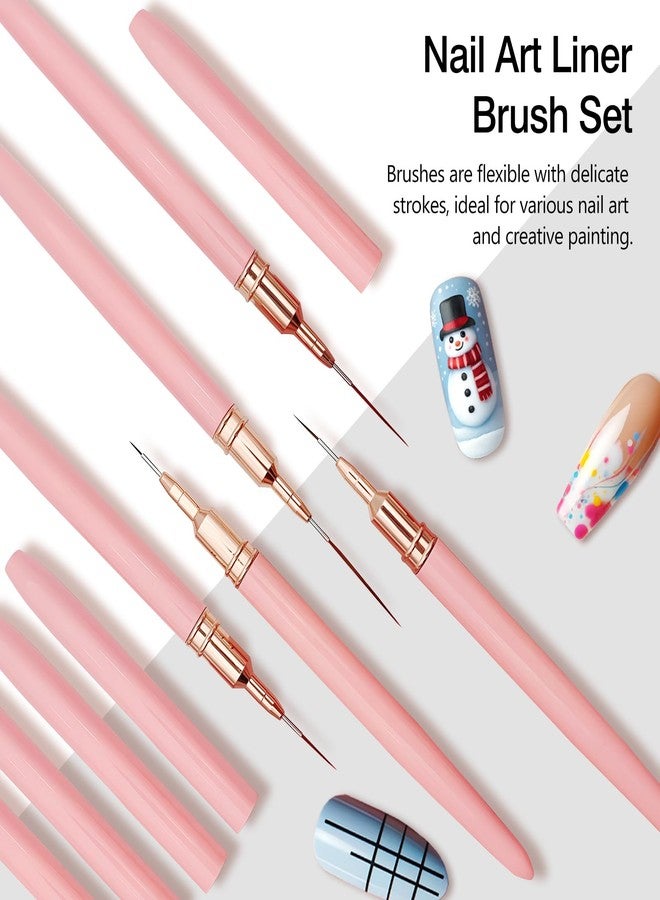 Kootinn 5 Pcs Pink Nail Art Liner Brushes - (Fine Drawing Sizes 4/8/12/20/25mm) Painting Brush Set for Precision Nail Art Designs - Image 3