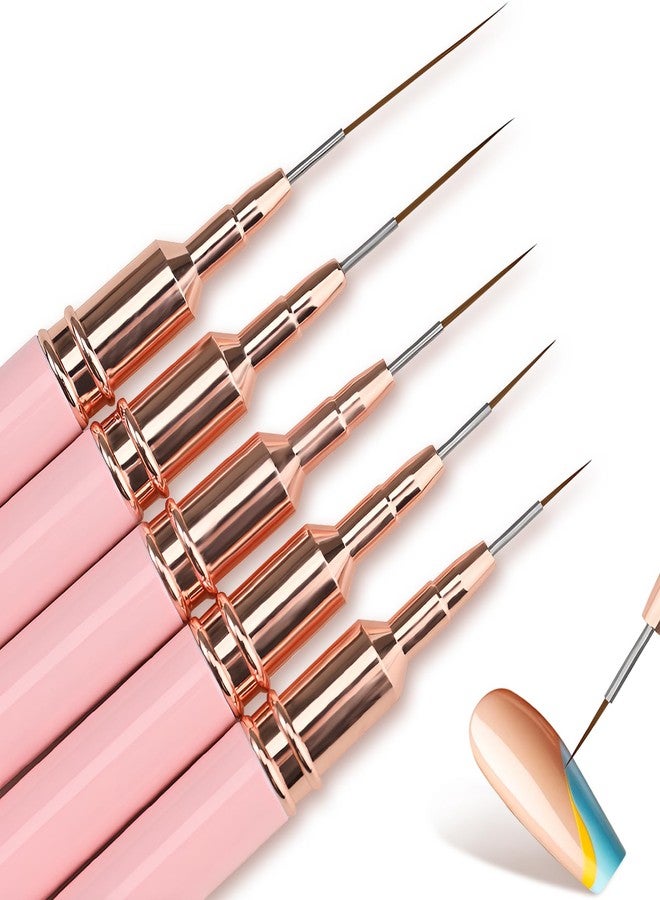 Kootinn 5 Pcs Pink Nail Art Liner Brushes - (Fine Drawing Sizes 4/8/12/20/25mm) Painting Brush Set for Precision Nail Art Designs - Image 1