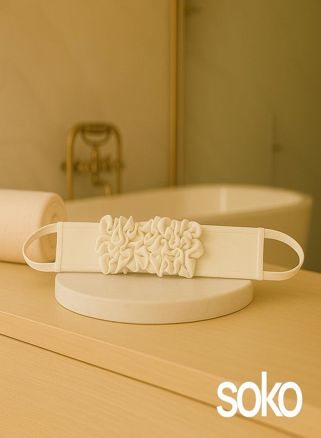 Soko Exfoliating Back Scrubber for Bath | Luxury Loofah Body Scrubber Strap with Dual Handles for Deep Cleansing, Dead Skin & Tan Removal |Extra Hygienic Premium Unisex Shower Accessory- White - Image 3