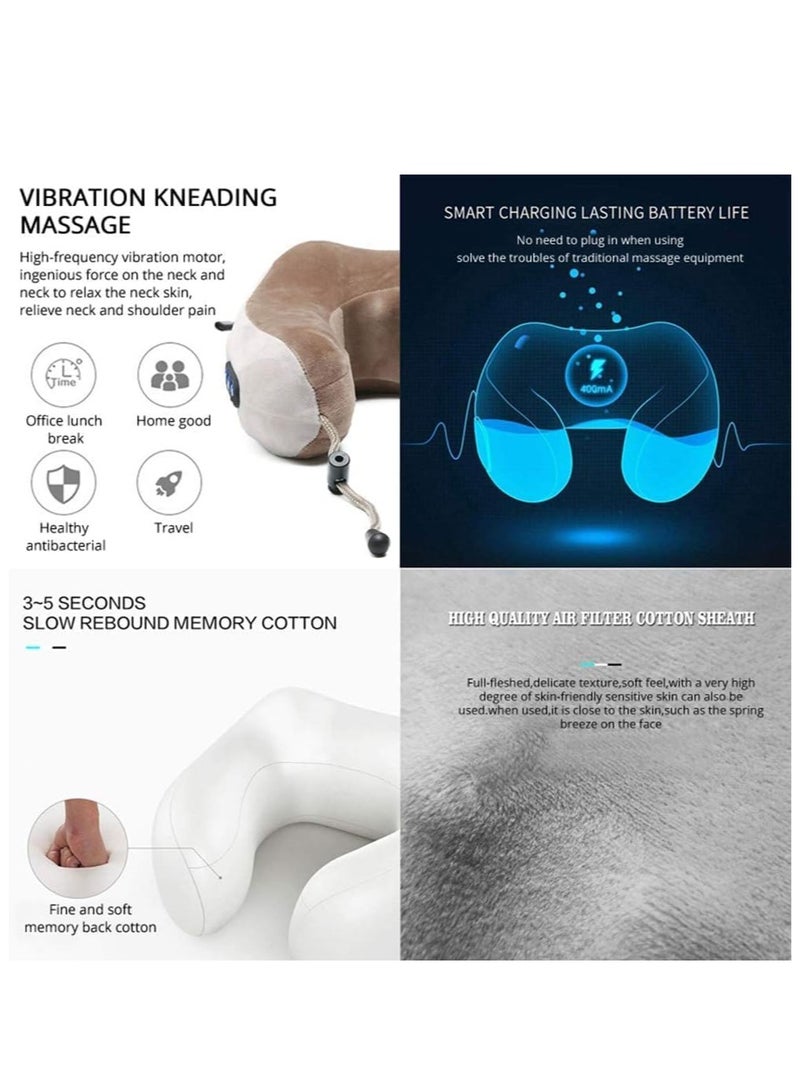 ELTRAZONE Electric Travel Neck Massage Pillow, U Shaped Memory Foam Kneading Vibration Neck Head Support Pillow, Heavy Relief Cervical Pain, For Airplane, Train, Car, Brown - Image 4