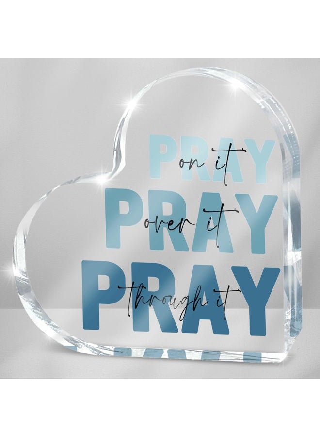 zaxek Religious Plaques Christian Woman Decor Gifts, Blue Prayer Room Decor, Pray On It Pray Over It Acrylic Sign Decorative for Home Pastor Farmhouse Living Room Church Table Desk Bookshelf - Image 1