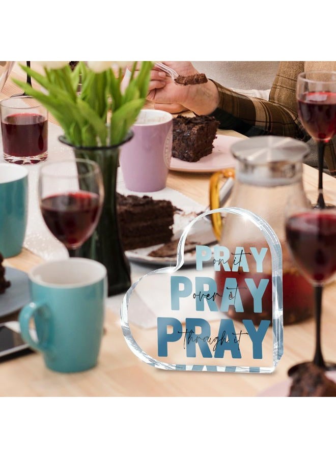 zaxek Religious Plaques Christian Woman Decor Gifts, Blue Prayer Room Decor, Pray On It Pray Over It Acrylic Sign Decorative for Home Pastor Farmhouse Living Room Church Table Desk Bookshelf - Image 3