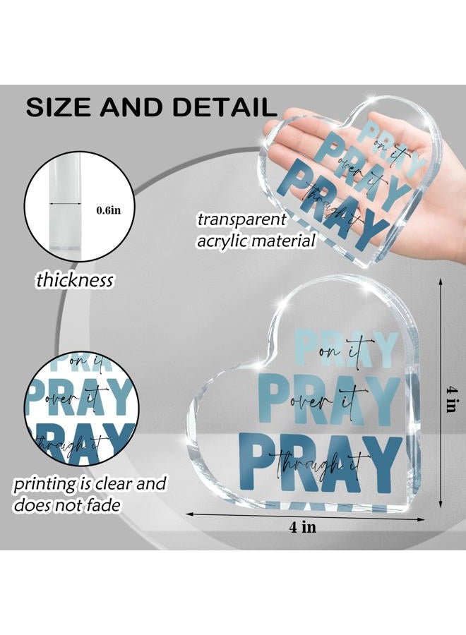 zaxek Religious Plaques Christian Woman Decor Gifts, Blue Prayer Room Decor, Pray On It Pray Over It Acrylic Sign Decorative for Home Pastor Farmhouse Living Room Church Table Desk Bookshelf - Image 2