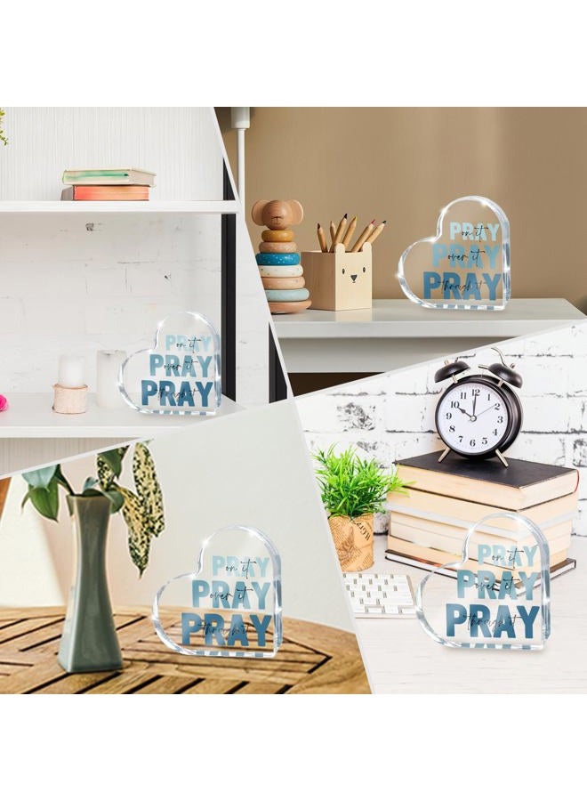 zaxek Religious Plaques Christian Woman Decor Gifts, Blue Prayer Room Decor, Pray On It Pray Over It Acrylic Sign Decorative for Home Pastor Farmhouse Living Room Church Table Desk Bookshelf - Image 4