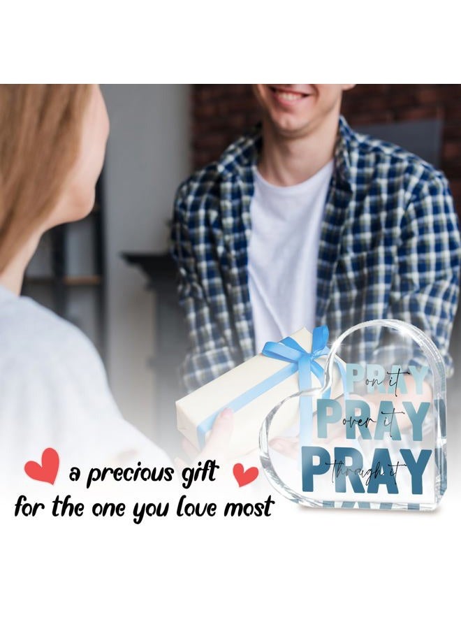 zaxek Religious Plaques Christian Woman Decor Gifts, Blue Prayer Room Decor, Pray On It Pray Over It Acrylic Sign Decorative for Home Pastor Farmhouse Living Room Church Table Desk Bookshelf - Image 5