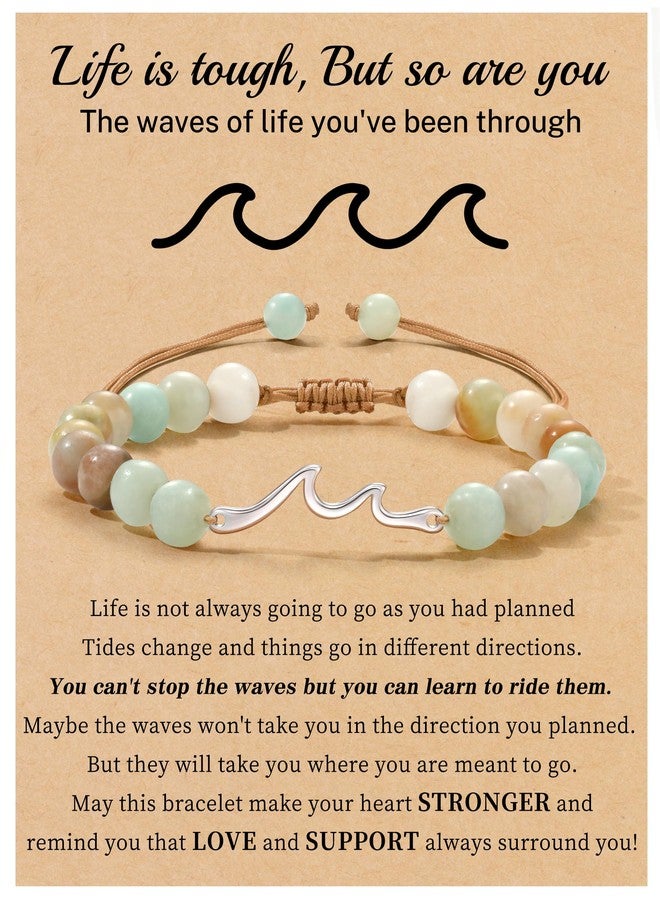 Sistble Get Well Gifts for Women, Inspirational Bracelets for Women Birthday Gifts Wave Bracelet Natural Stone Beaded Bracelets Life Is Tough Spiritual Inspirational Gift for Women - Image 1