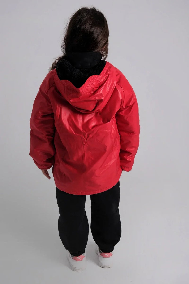 playmore Kids Unisex Red Fur Lined Raincoat - Image 2