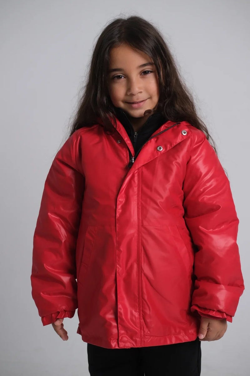 playmore Kids Unisex Red Fur Lined Raincoat - Image 1