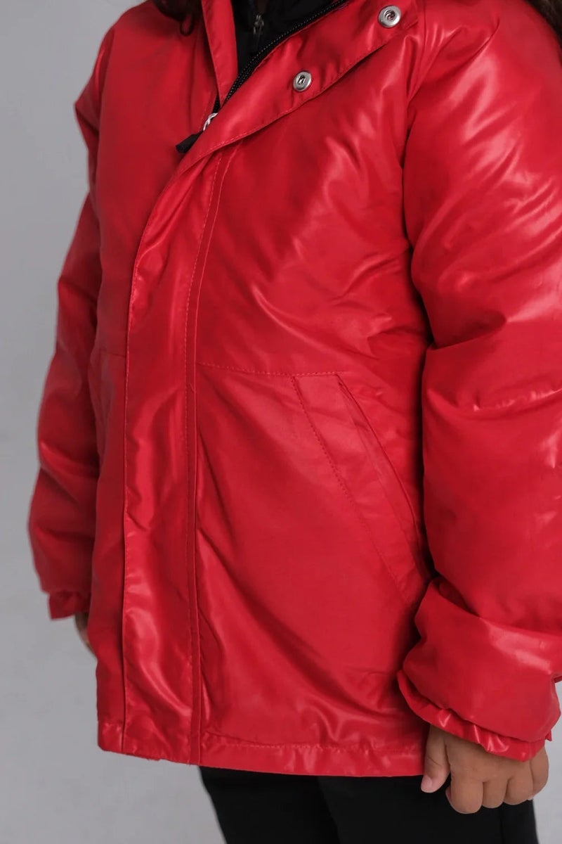 playmore Kids Unisex Red Fur Lined Raincoat - Image 3