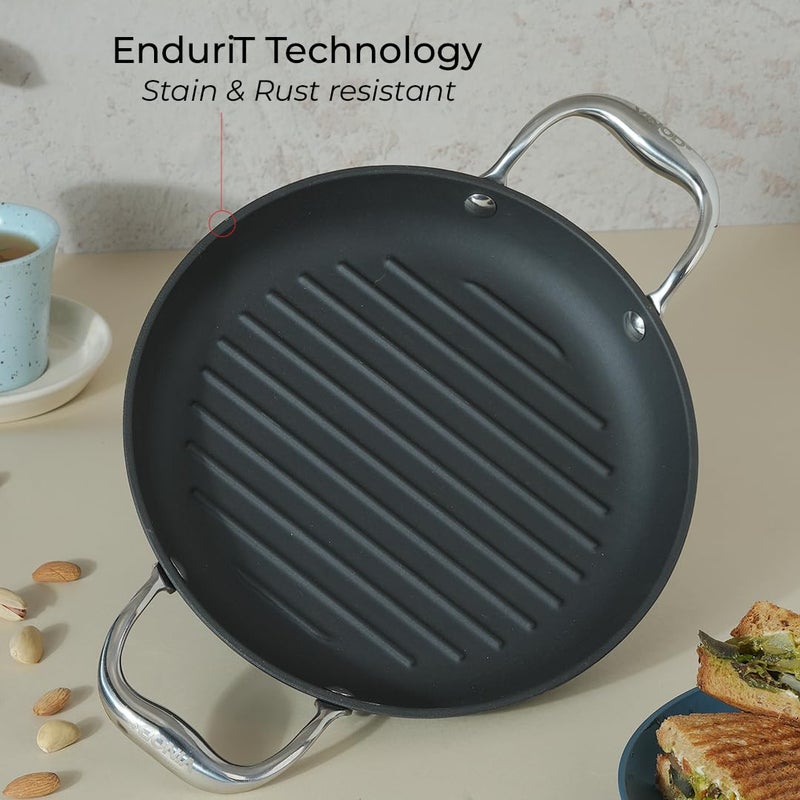 Vinod Ferona Lightweight Cast Iron Grill Pan - 1.2 L, 24 cm | No Seasoning Required | Naturally Stick-Free | Steel Handle | Metal Spoon Safe | Gas, Induction Base | PTFE & PFOA Free | 2-Year Warranty - Image 2