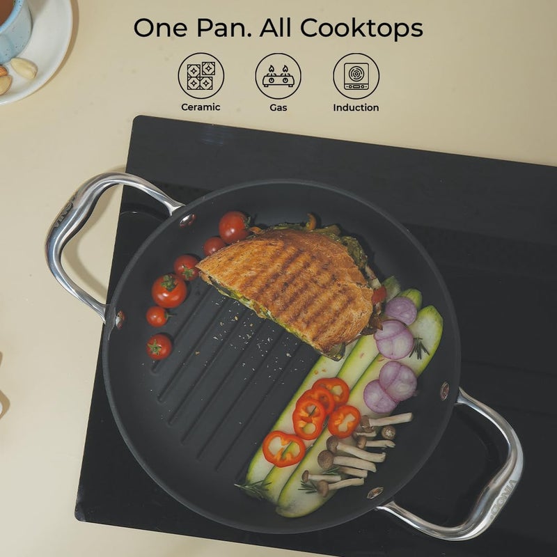 Vinod Ferona Lightweight Cast Iron Grill Pan - 1.2 L, 24 cm | No Seasoning Required | Naturally Stick-Free | Steel Handle | Metal Spoon Safe | Gas, Induction Base | PTFE & PFOA Free | 2-Year Warranty - Image 3