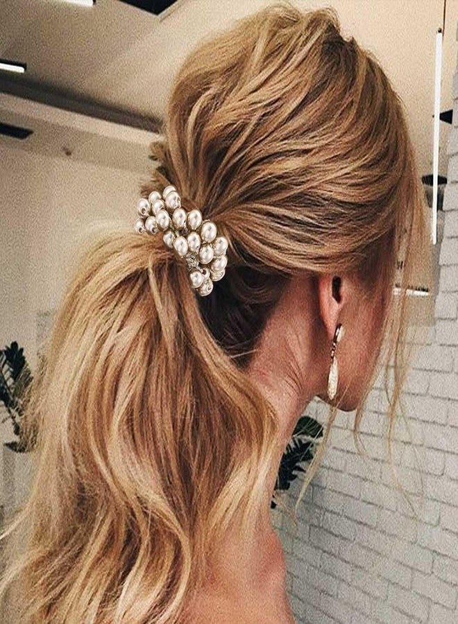 CAKURE Pearl Scrunchies Beaded Hair Ties Decorative Ponytail Holder Pearl Hair Accessories for Women and Girls (Pack of 3) - Image 3