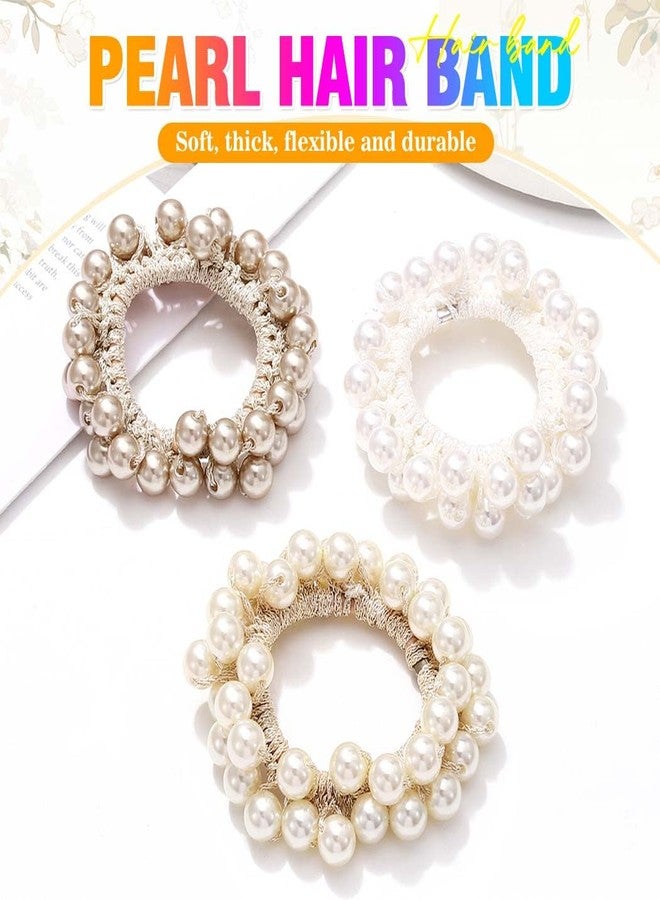 CAKURE Pearl Scrunchies Beaded Hair Ties Decorative Ponytail Holder Pearl Hair Accessories for Women and Girls (Pack of 3) - Image 2