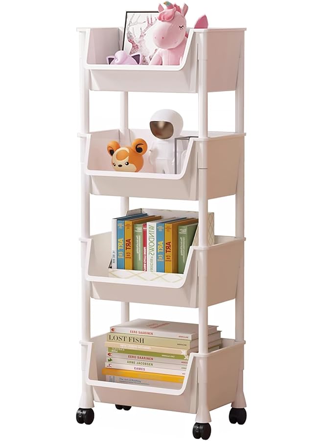 إيروريكس عربة دوارة مكونة من 4 طبقات مع 4 خطافات وأرفف تخزين متعددة الوظائف للمطبخ وغرفة المعيشة والمكتب وعربة تنظيم مجلدات الملفات المتحركة مع عجلات للدراسة المنزلية والمكتب وغرفة المعيشة والفصول الدراسية - Image 1