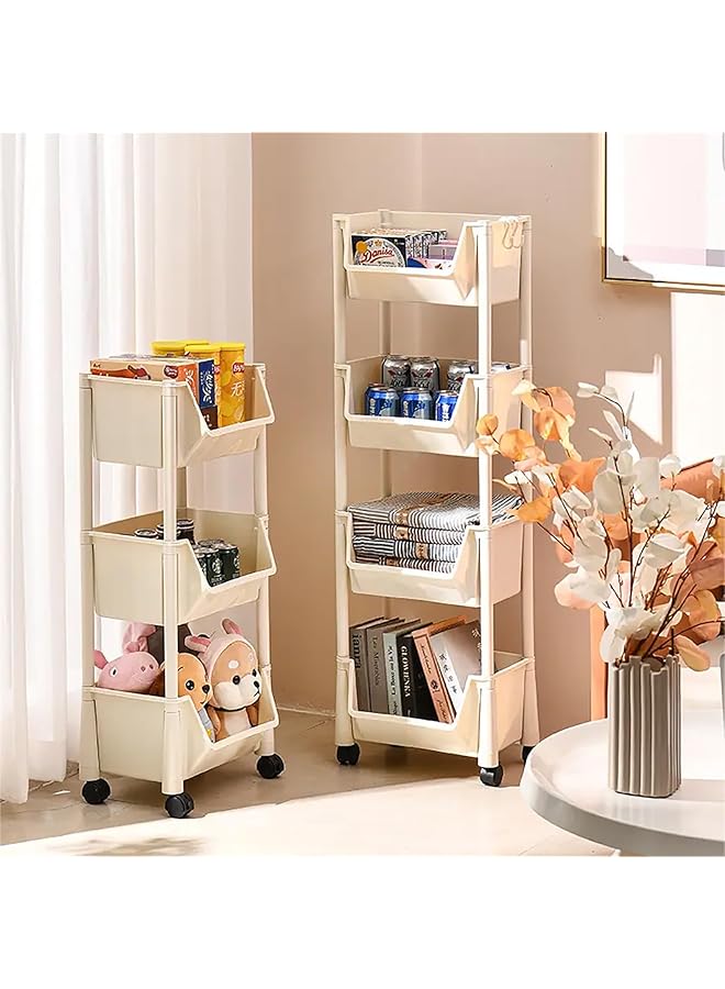 إيروريكس عربة دوارة مكونة من 4 طبقات مع 4 خطافات وأرفف تخزين متعددة الوظائف للمطبخ وغرفة المعيشة والمكتب وعربة تنظيم مجلدات الملفات المتحركة مع عجلات للدراسة المنزلية والمكتب وغرفة المعيشة والفصول الدراسية - Image 5