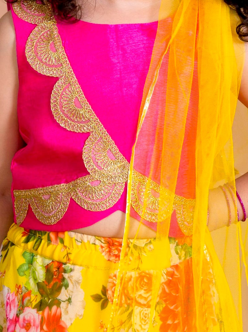 Pspeaches Girl's Yellow Pink Embroidered Polyester Readymade Lehenga Choli Set (Yellow-10-12Y) - Image 2