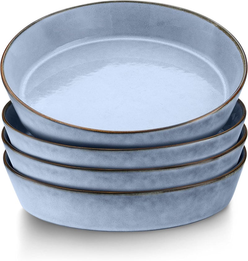 LIANYU Pasta Bowls 34oz Large Salad Plate Bowls Set of 4 87 Wide Shallow Stoneware Dinner Plates for Home Kitchen Dishwasher  Microwave Safe Serenity Blue - Image 1