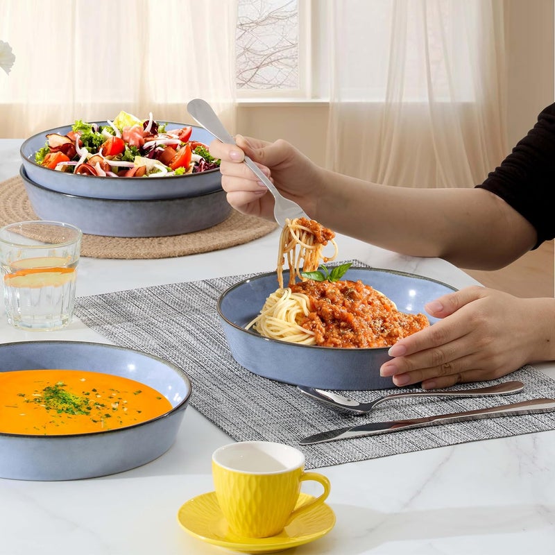 LIANYU Pasta Bowls 34oz Large Salad Plate Bowls Set of 4 87 Wide Shallow Stoneware Dinner Plates for Home Kitchen Dishwasher  Microwave Safe Serenity Blue - Image 4