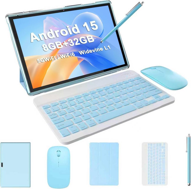 ZZB 2 in 1 Tablet with Keyboard Case Mouse Stylus, 10 inch Tablet Android 15 Tablets PC, 8GB RAM+32GB ROM Support 1TB Expandable, 6000mAh Battery IPS 10.1" Tab 2MP+8MP Dual Camera WiFi-6 Bluetooth Tableta - Image 1