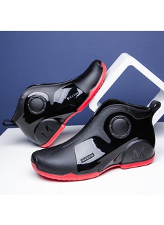 Generic Mens Trendy Waterproof Slip-Resistant Fishing Rain Boots G350-Black Red 