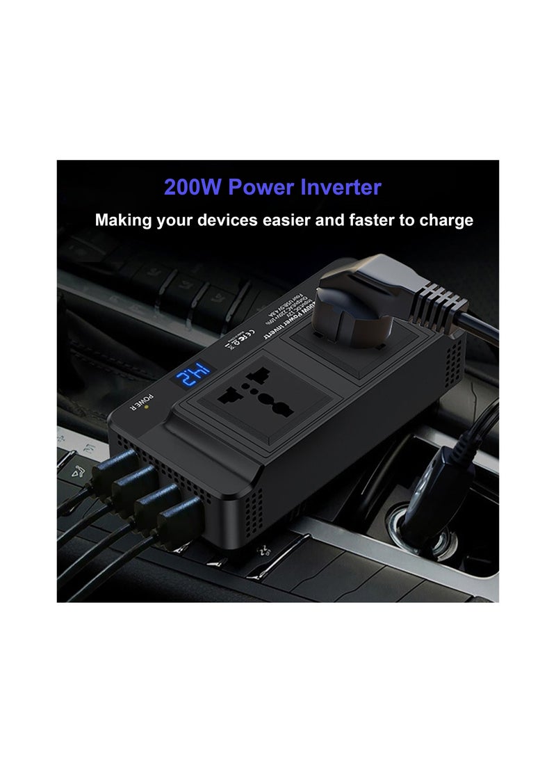 Generic محول طاقة 200 واط، تيار مستمر 12 فولت إلى 230 فولت تيار متردد محول طاقة السيارة 4 منافذ USB مهايئ شاحن محول قابس السيارة مع مفتاح، شاشة LCD الحالية  - Image 5
