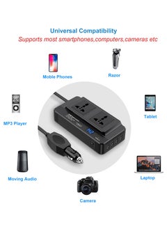 Generic 200W Power Inverter, DC 12V to 230V AC Car Power Inverter 4 USB Ports Charger Adapter Car Plug Converter with Switch, Current LCD Screen  - Image 3