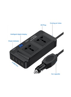 Generic 200W Power Inverter, DC 12V to 230V AC Car Power Inverter 4 USB Ports Charger Adapter Car Plug Converter with Switch, Current LCD Screen  - Image 2