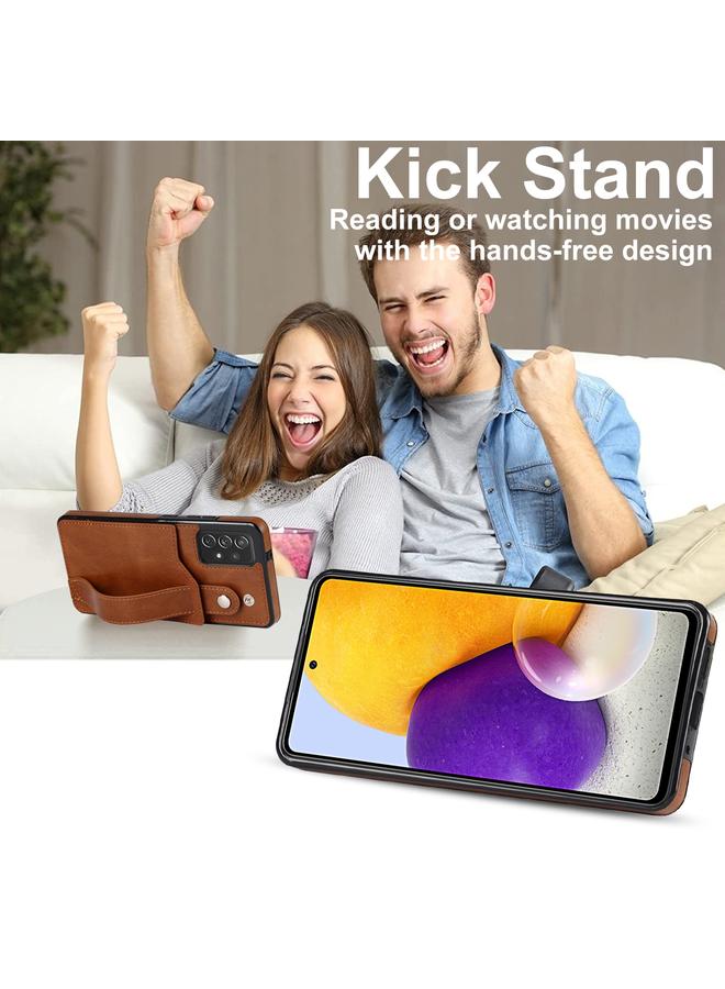 S-TOP Case For Samsung Galaxy A72 5G / 4G Crazy Horse Texture Shockproof TPU + PU Leather Case with Card Slot & Wrist Strap Holder - Image 4