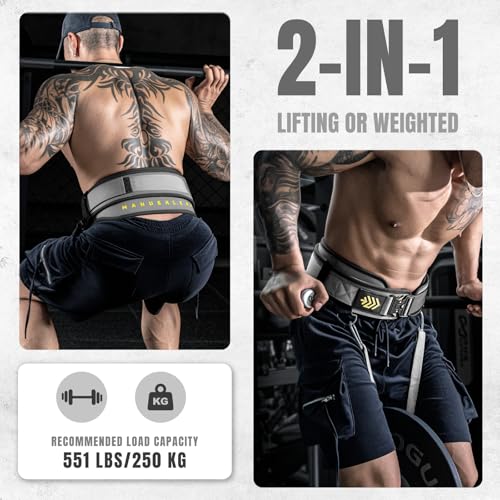 M MANUEKLEAR MANUEKLEAR 2-in-1 Weightlifting Belt & Dip Belt with 36.7 IN Rope, Double-Layer Weight Lifting Belts, Powerlifting Gym Weighted Belt for Pull Up Squat - Image 2