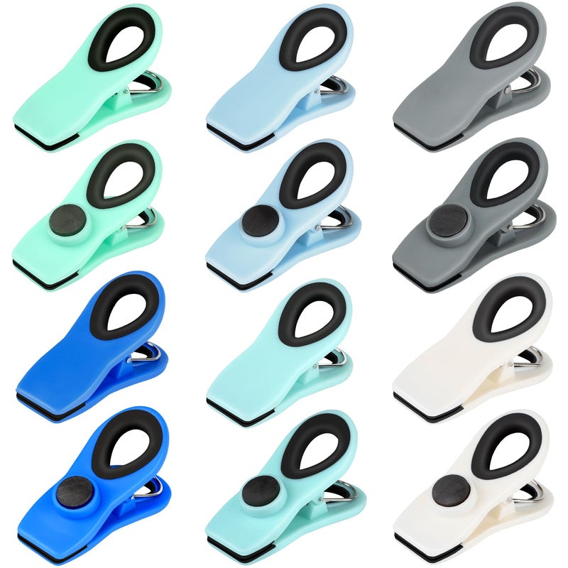 TACGEA Chip Clips Magnetic Bag Clips with Air Tight Seal for Food Storage 12 Pieces Blue Ombre