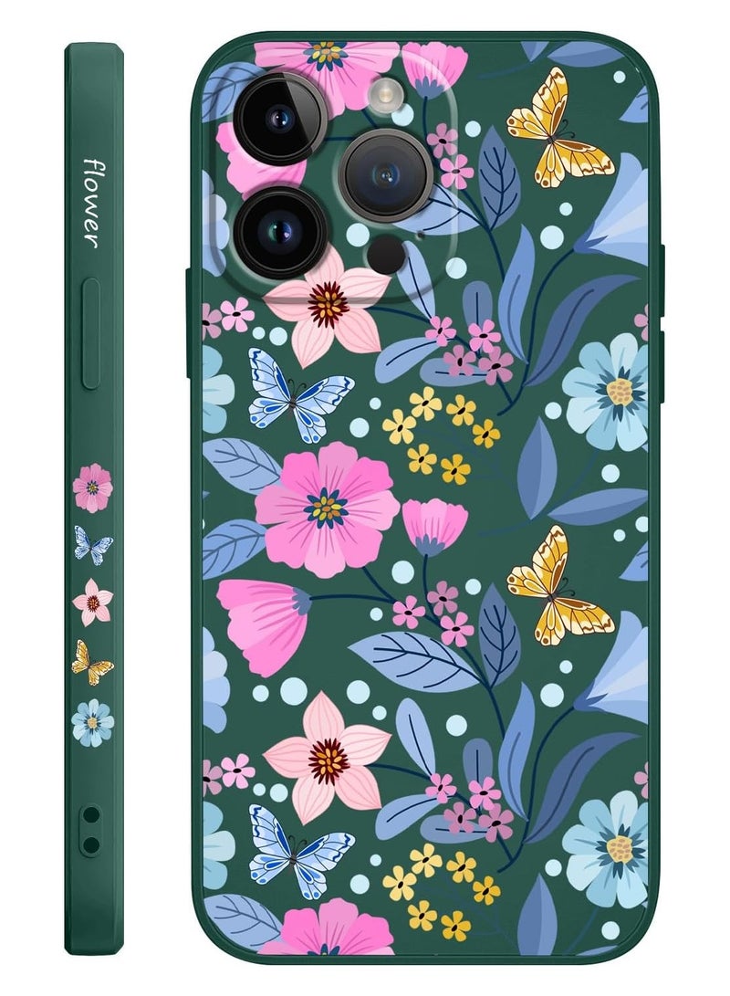for iPhone 16 Pro Case Anti Scratch Microfiber Lining Phone Cover Silicone Ultra Slim Case for iPhone 16 Pro 6.3 inch-Flower Green - Image 1