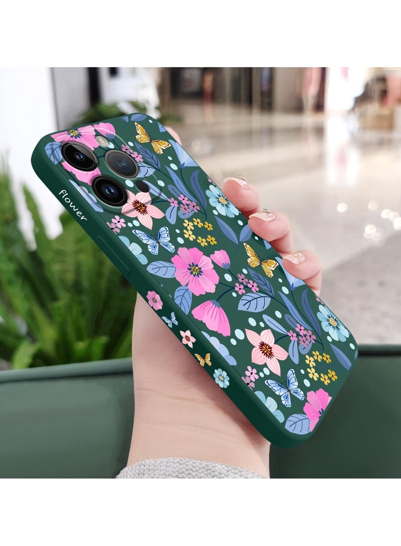 for iPhone 16 Pro Case Anti Scratch Microfiber Lining Phone Cover Silicone Ultra Slim Case for iPhone 16 Pro 6.3 inch-Flower Green - Image 3