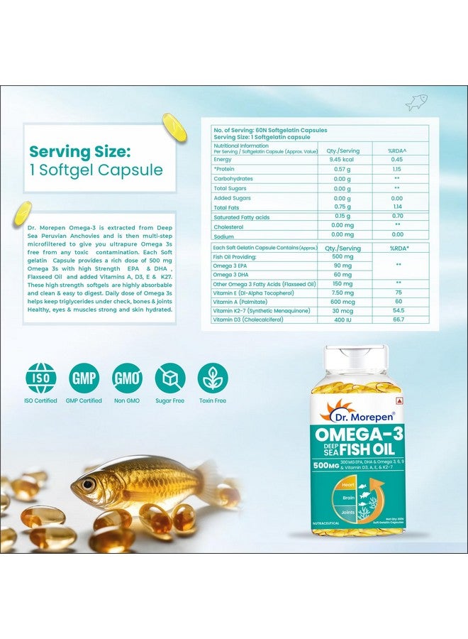Dr. Morepen زيت السمك أوميغا 3 من د. موريبين 500 ملغ 300 ملغ EPA و DHA | زيت السمك عالي الفعالية 60 كبسولة (عبوة من 2) ، 2 عدد - Image 5