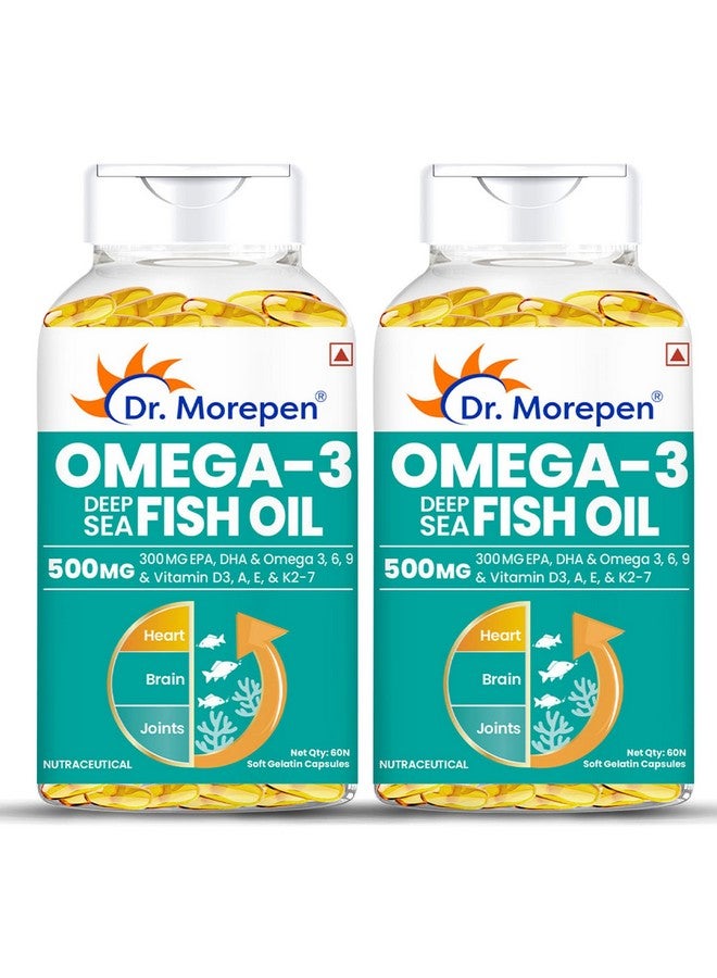 Dr. Morepen زيت السمك أوميغا 3 من د. موريبين 500 ملغ 300 ملغ EPA و DHA | زيت السمك عالي الفعالية 60 كبسولة (عبوة من 2) ، 2 عدد - Image 1