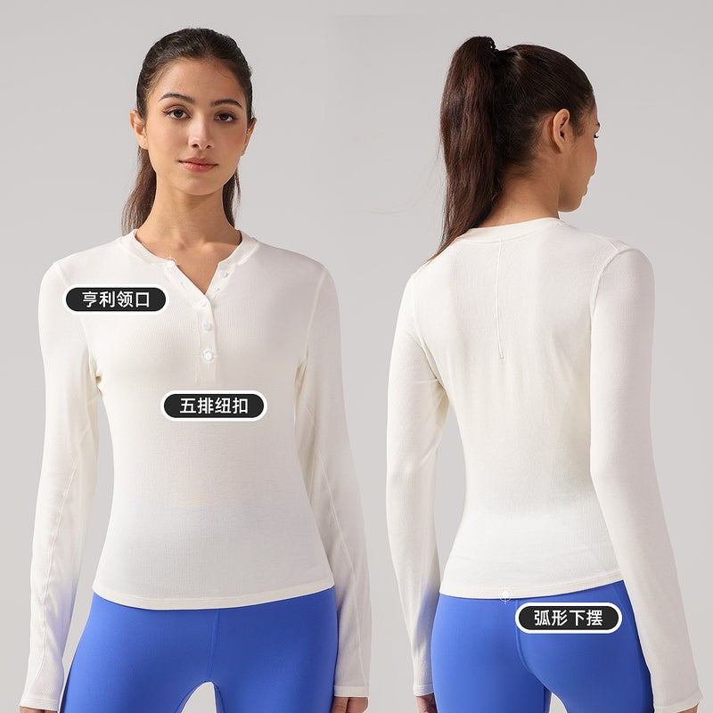 INF Women's Long Sleeve Quick-Dry Fitted Yoga Henley Shirt - Image 2