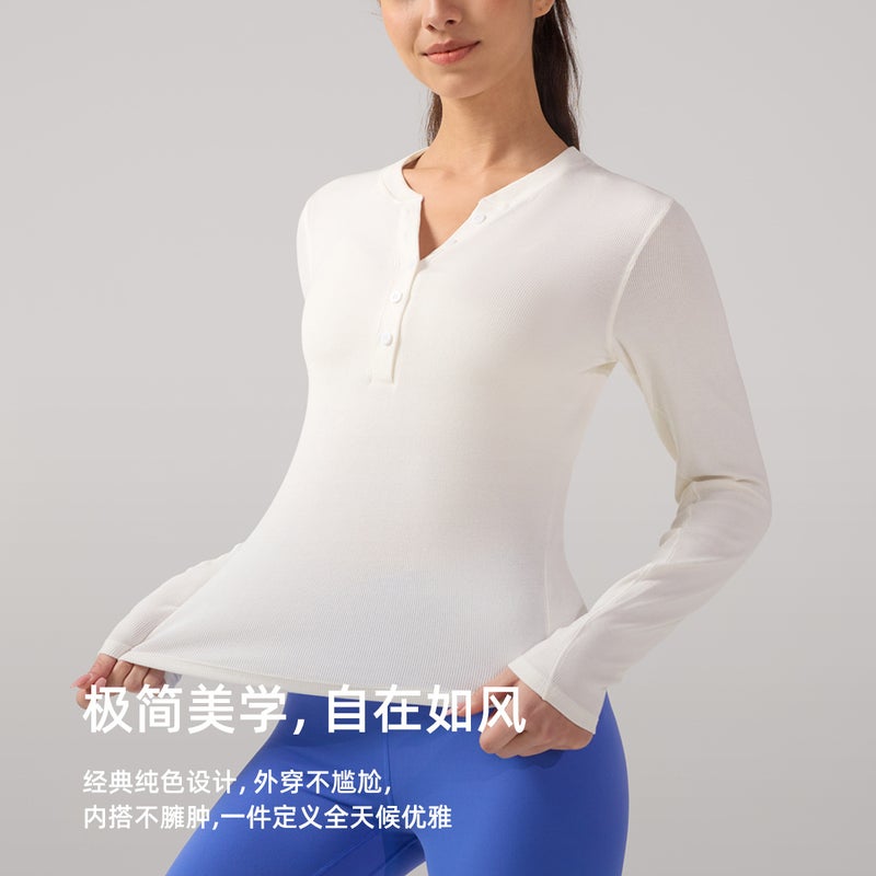 INF Women's Long Sleeve Quick-Dry Fitted Yoga Henley Shirt - Image 3