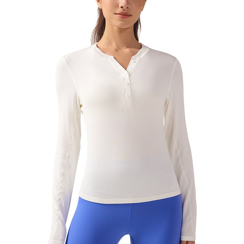 INF Women's Long Sleeve Quick-Dry Fitted Yoga Henley Shirt - Image 1