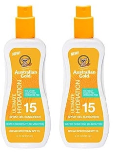 Australian Gold Spray Gel Sunscreen Hydrate Skin Broad Spectrum Water Resistant NonGreasy Oxybenzone Free Cruelty Free SPF 15 MoisturizeMax New Coconut 8 Fl Oz A70889 Pack of 2